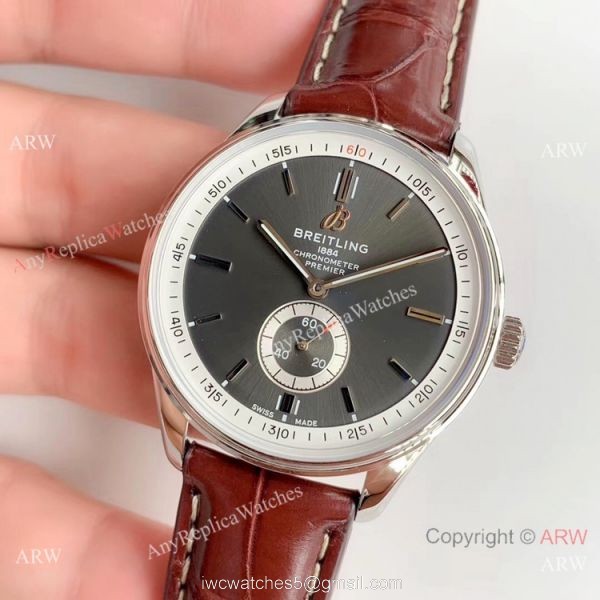 Swiss Grade Copy Breitling Premier 40mm Watch Gray Rhodium Face Leather Strap 2