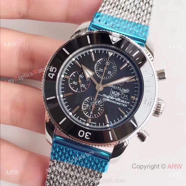 GB Swiss Breitling Superocean Heritage 2 Daydate Watch SS Black Ceramic 2