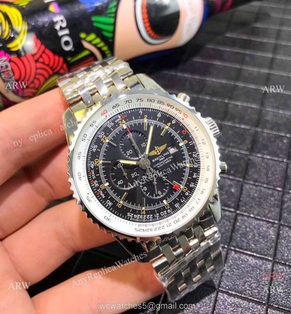 Copy Breitling Navitimer world GMT 45mm Watches Stainless Steel White Face 2