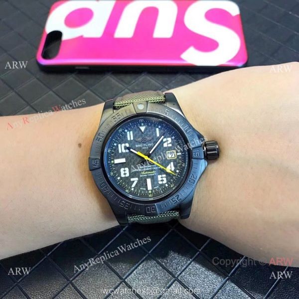 Breitling Avenger II Seawolf Copy Watch Blacksteel Green Leather Band 2