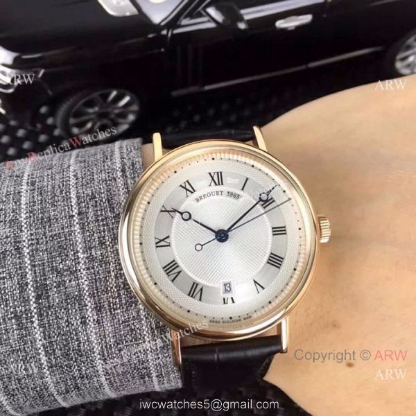 Copy Breguet Classique Date 42mm Men Watch Yellow Gold Silver Dial 2