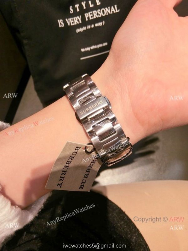 Replica Burberry Stainless Steel Black Dial Quartz Watch 34mm Women 2