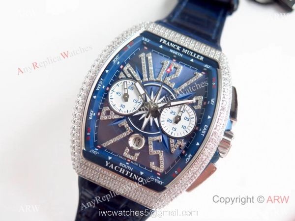 Swiss Clone Franck Muller Vanguard Yachting Blue Dial diamond Watch 7750 Movement 2