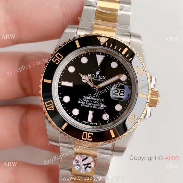 Copy Rolex Submariner AR Factory 2-Tone Black Dial 3135 Watch 2
