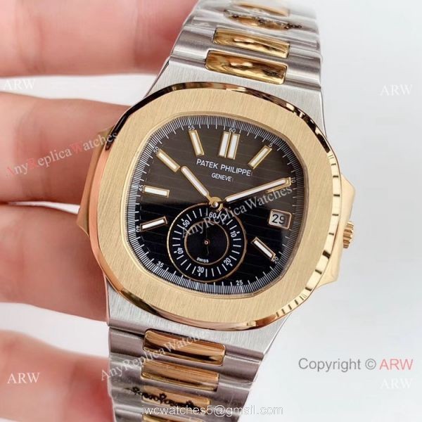 Highest Quality Copy Patek Philippe Nautilus Two Tone Black Watch Swiss Grade 1 2