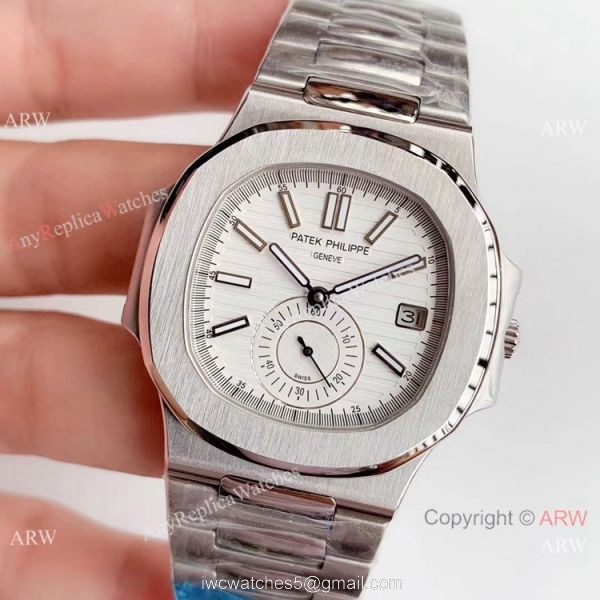 Super Replica Patek Philippe Nautilus Stainless steel White Face Watch Swiss Copy 2
