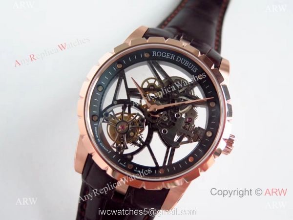 Swiss Replica Roger Dubuis Excalibur Rose Gold Skeleton BBR Factory 505SQ Watch 2
