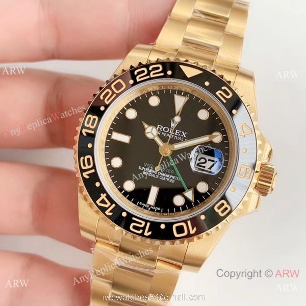 (EW Factory) Swiss Copy Rolex GMT-Master II 2836 Watch Yellow Gold Black Ceramic 2