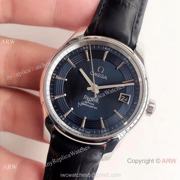 Copy Omega De Ville Hour Vision VSF 1:1 8500 Watch Dark Blue Leather Strap 2