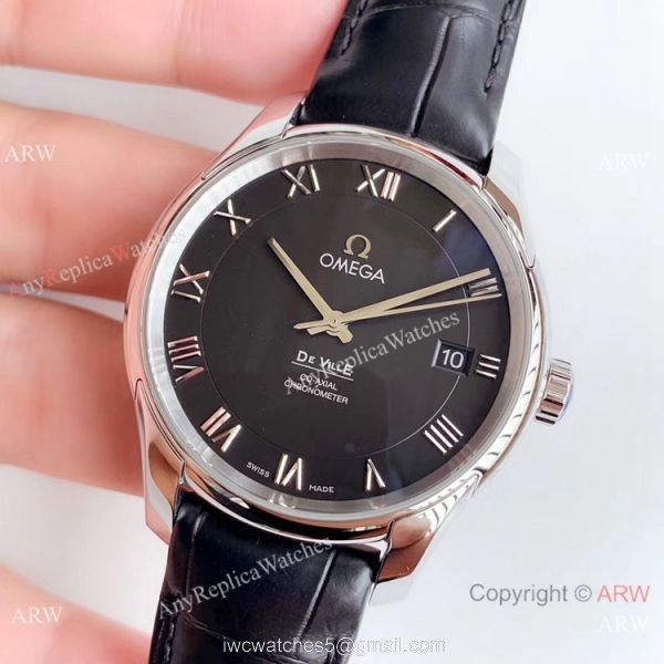 VS Factory Replica Omega De Ville Co-Axial Swiss 8500 Watch SS Black Leather Band 2