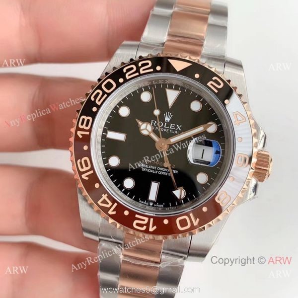 (EW) Swiss Copy Rolex GMT-Master II Root-beer 2 Tone Rose Gold Watch 40mm 2