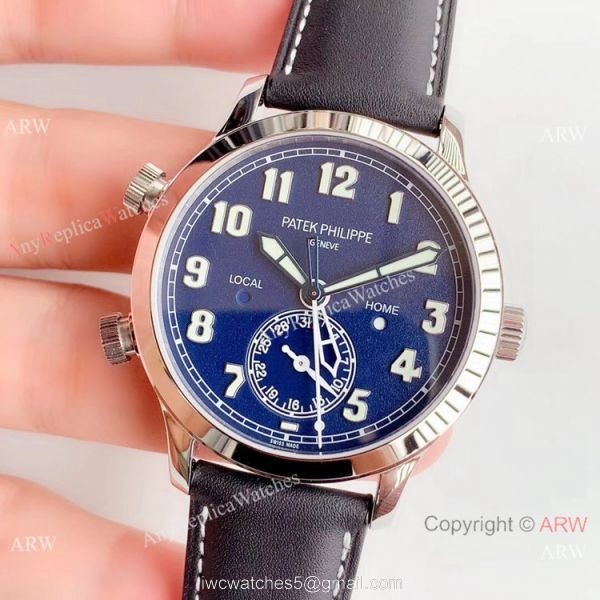 (GR ) New Replica Patek Philippe Calatrava Pilot Travel Time SS Blue Dial Watch 42mm 2