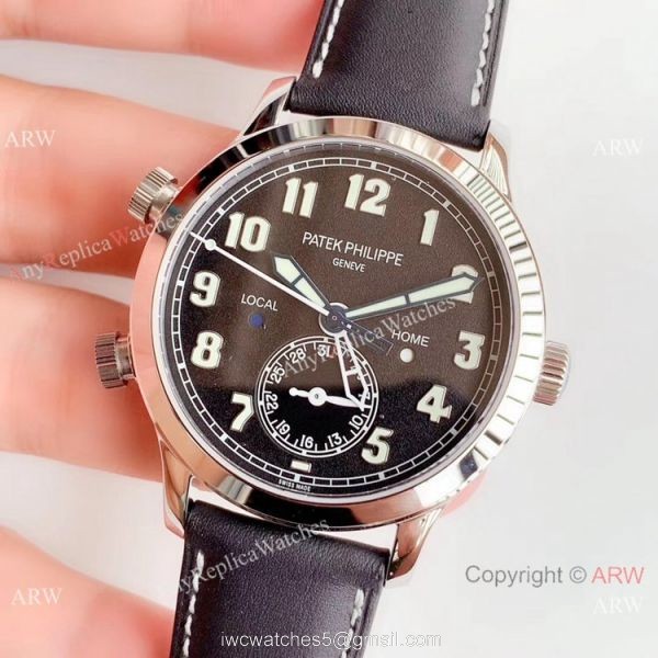 (GR ) Swiss Patek Philippe Calatrava Pilot Travel Time 5524 Replica Watch SS Black Dial 2