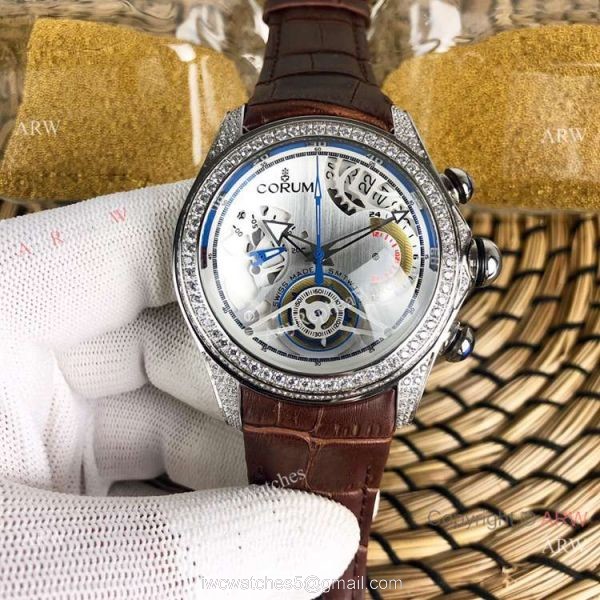 Bubble Chronograph Corum Watch Diamond Case Black Dial 2