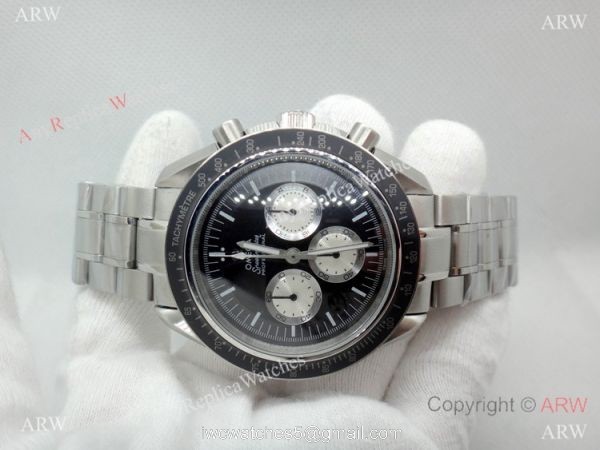 Copy Omega Speedmaster Watch Stainless Steel Black Dial 44mm 2