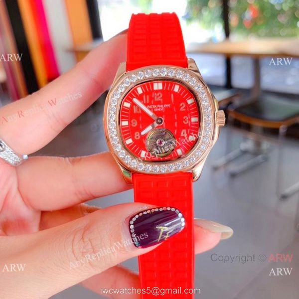 Clone Patek Philippe Aquanaut Tourbillon Women Watches Rose Gold Diamond Bezel 2