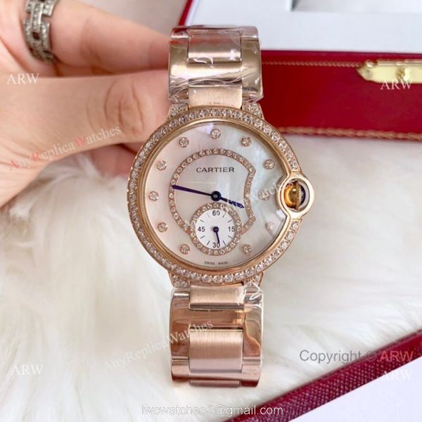 Ballon Bleu de Cartier 36mm Quartz Watches Rose Gold White MOP Dial 2