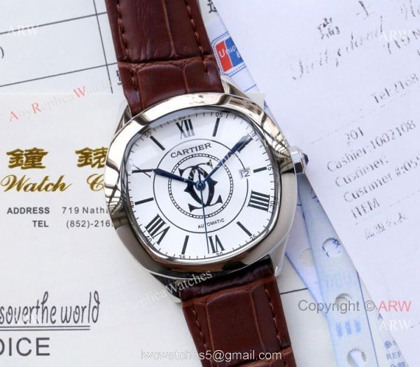 Copy Cartier Drive De automatic Watches Black Leather Strap 2