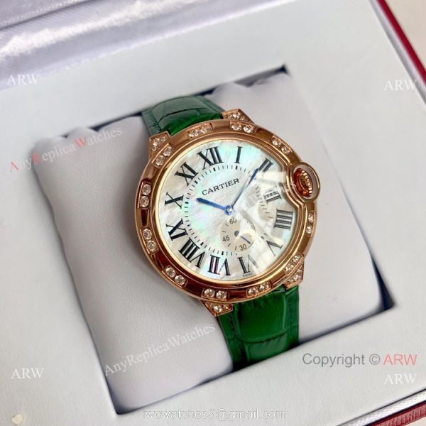 Cartier Ballon Bleu de Rose Gold White MOP Dial Watch 36mm 2