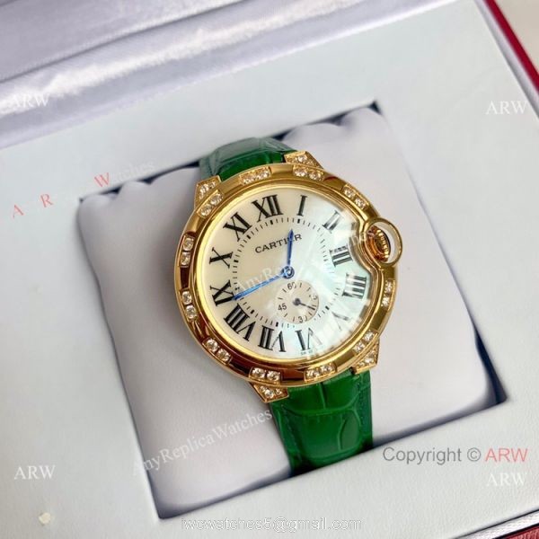 Copy Cartier Ballon Bleu 36mm Watch Yellow Gold White MOP Dial 2