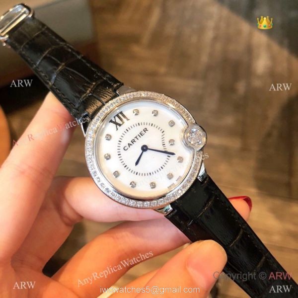 High Quality Cartier White Roman Dial Diamond Watch 36mm 2