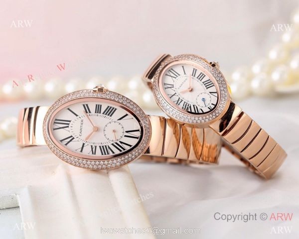 Best Quality Copy Cartier Baignoire Lovers Watch Rose Gold Black Dial 2