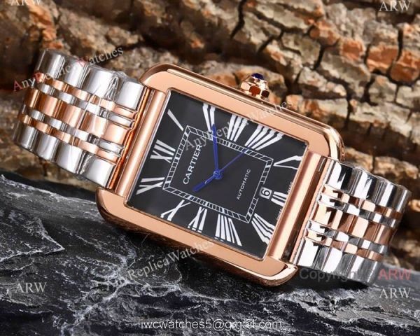 Replica Cartier Tank Solo Stainless Steel Black Roman Dial Watch Automatic 2