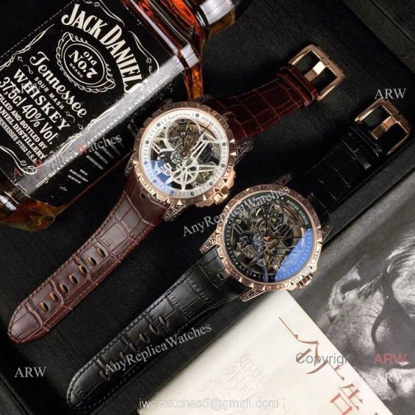 Roger Dubuis Excalibur 46 Skeleton Replica Watch Rose Gold White Dial 2