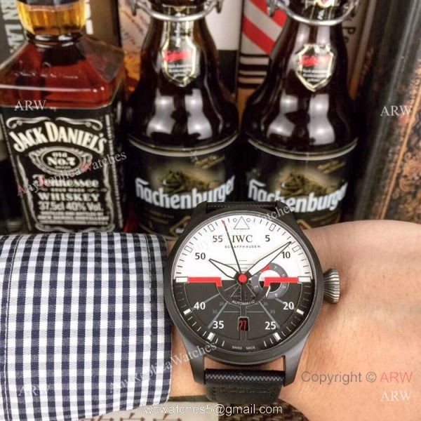 Swiss Replica IWC Pilots Top Gun SS Black Leather Strap Watch 2