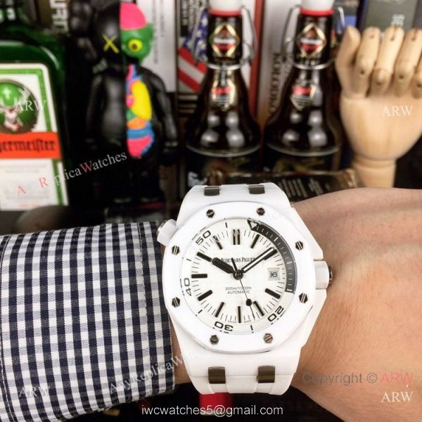 Swiss 3120 Audemars Piguet Royal Oak Offshore Divers White Ceramic Blue Rubber Watch New Replica 2