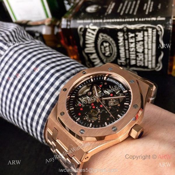 Copy Audemars Piguet Royal Oak Skeleton Rose Gold Watch 44mm 2