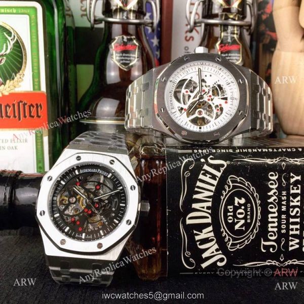 Audemars Piguet Royal Oak Stainless Steel Black Dial Fake AP Skeleton Watch 2