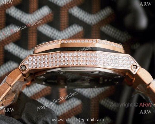 Rose Gold Royal Oak Offshore AP Iced Out Replica Watch for Sale 2