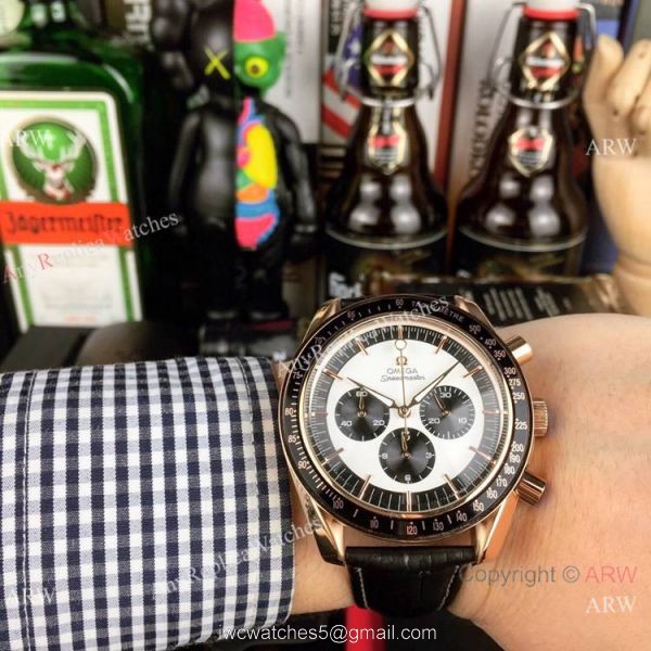 High Quality Omega Clone Watch Omega Speedmaster Chrono Rose Gold Brown Watch 2