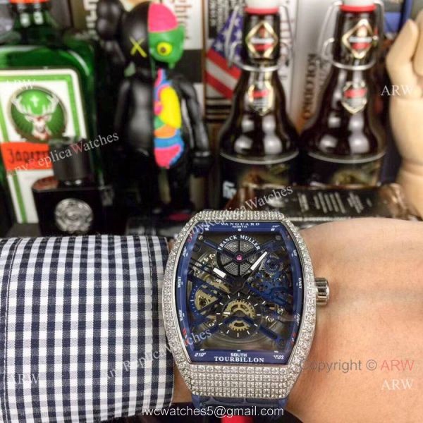 High Quality Franck Muller Vanguard Replica Watch Diamond Case Skeleton Dial 2