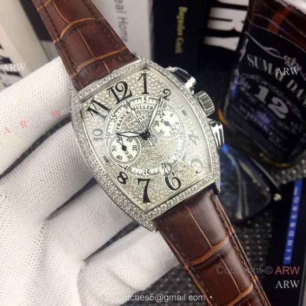 New Copy Franck Muller Mariner Chronograph Iced Out Watch Black Leather Strap 2