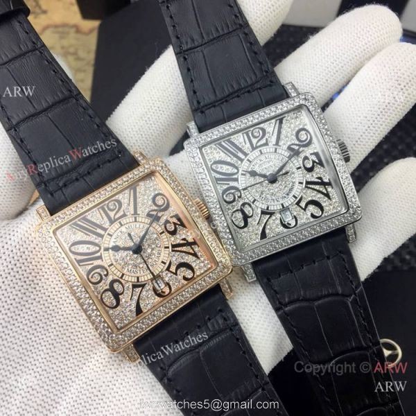 Replica Franck Muller Master Square Automatic Watch Rose Gold Diamond Arabic Dial 2