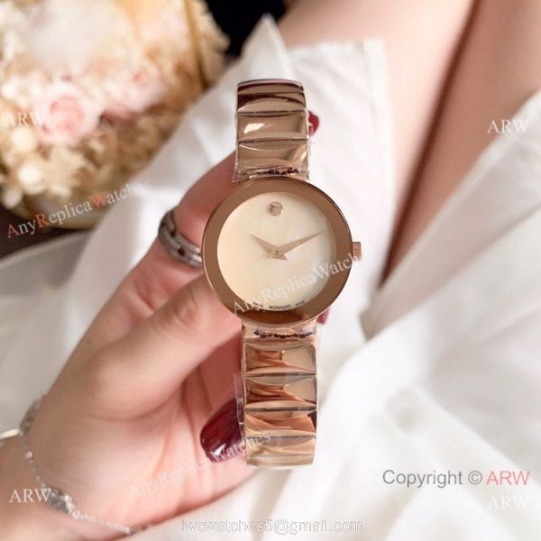 Low Price Copy Movado Stainless Steel White MOP Dial Watch Lady Quartz 2