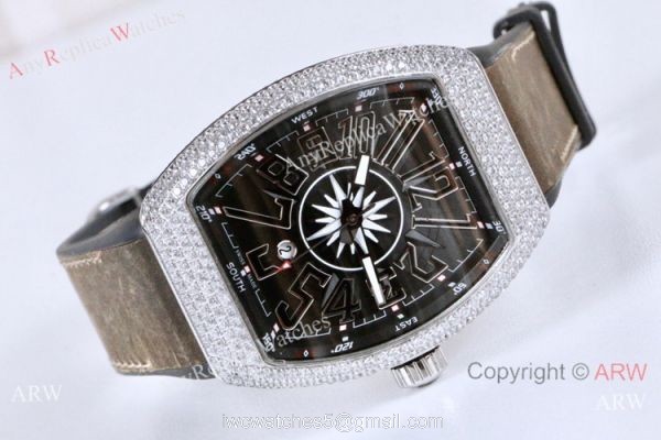 Franck Muller Vanguard Replica Watch SS Iced Out Gray Dial 2