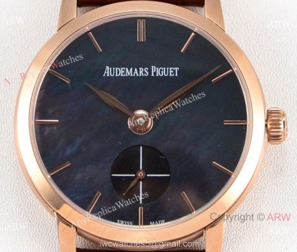 GB Factory replica Audemars Piguet Jules Audemars Rose Gold Black MOP Dial Watch 2