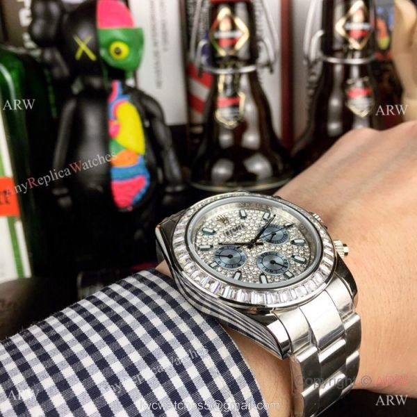 Fake Rolex with Diamond Bezel Men Watch Daytona Iced Out 2