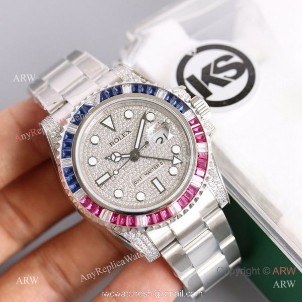 Swiss Grade 1 Copy Rolex GMT Master 2 Rainbow Bezel KSF 316L Stainless Steel Watch 40mm 2