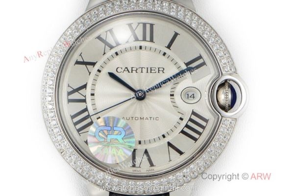 (CR) Ballon Bleu De Cartier Silver Dial Leather Strap 42mm Watch Swiss Grade 1 2