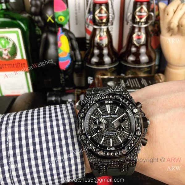 Royal Oak Offshore Diver AP Iced Out Replica Watch Silver Steel Case 2