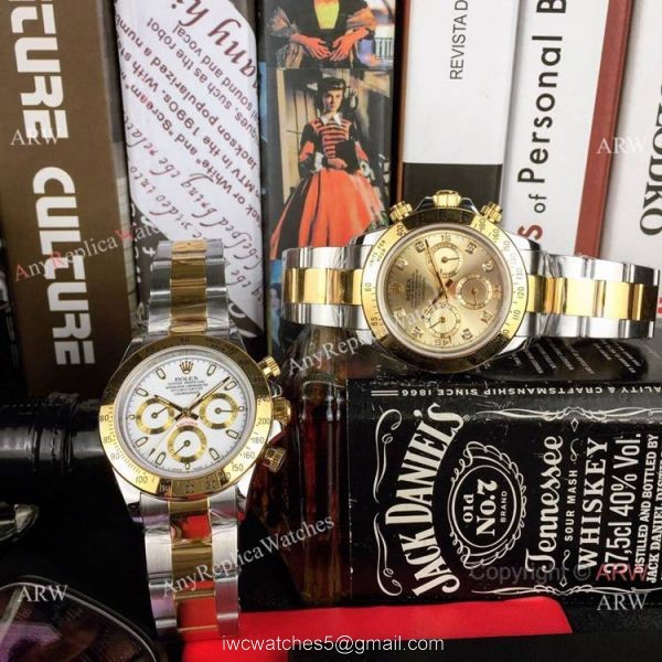 Copy Rolex Two Tone Daytona 40mm Watch Gold Dial with Diamond Gold Rolex Daytona Replica 2