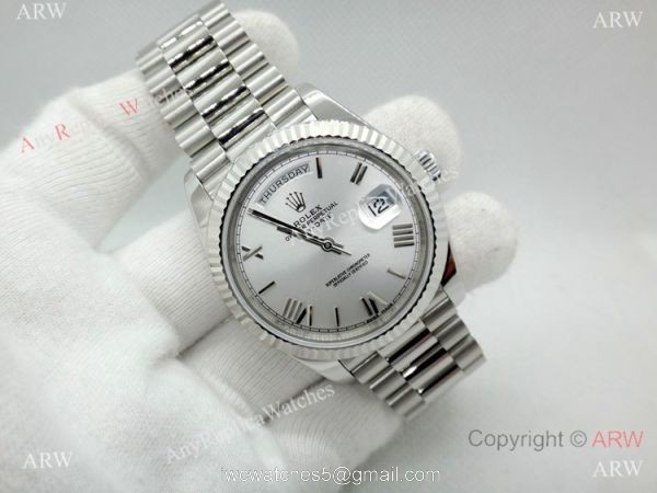 (EW) Replica Rolex DayDate II Stainless Steel Silver Face Watch Swiss ETA3255 2