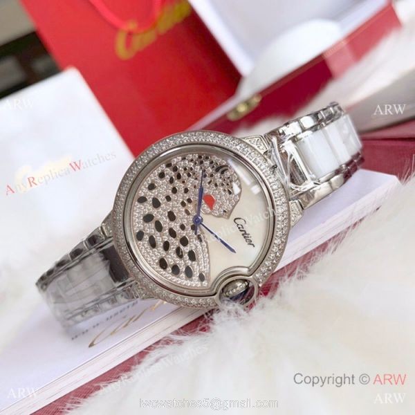 Copy Cartier Ballon Bleu SS Diamond Leopard Watch Swiss Quality 2