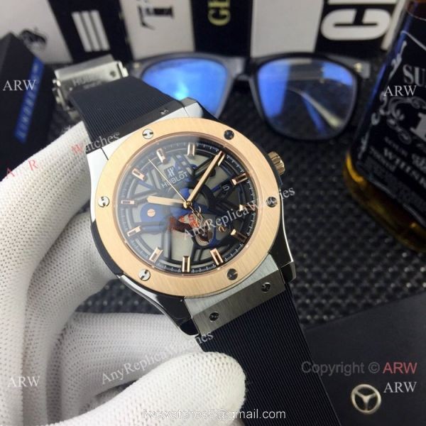 New Style Hublot Classic Fusion Rose Gold Bezel Rubber Strap Watches 2
