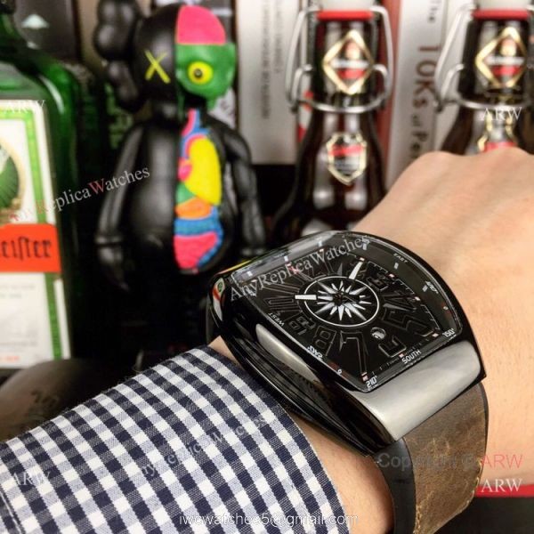 Replica Franck Muller Vanguard Yachting watch Black Dial Gray Gummy Band 2