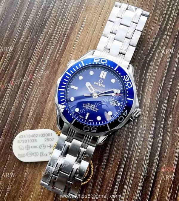 Copy Omega Seamaster Diver 300M James Bond Replica Watch Stainless Steel Blue Bezel 2